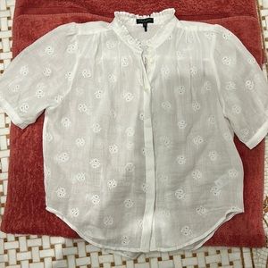 Rag & Bone white Jordan embroidered button-front top